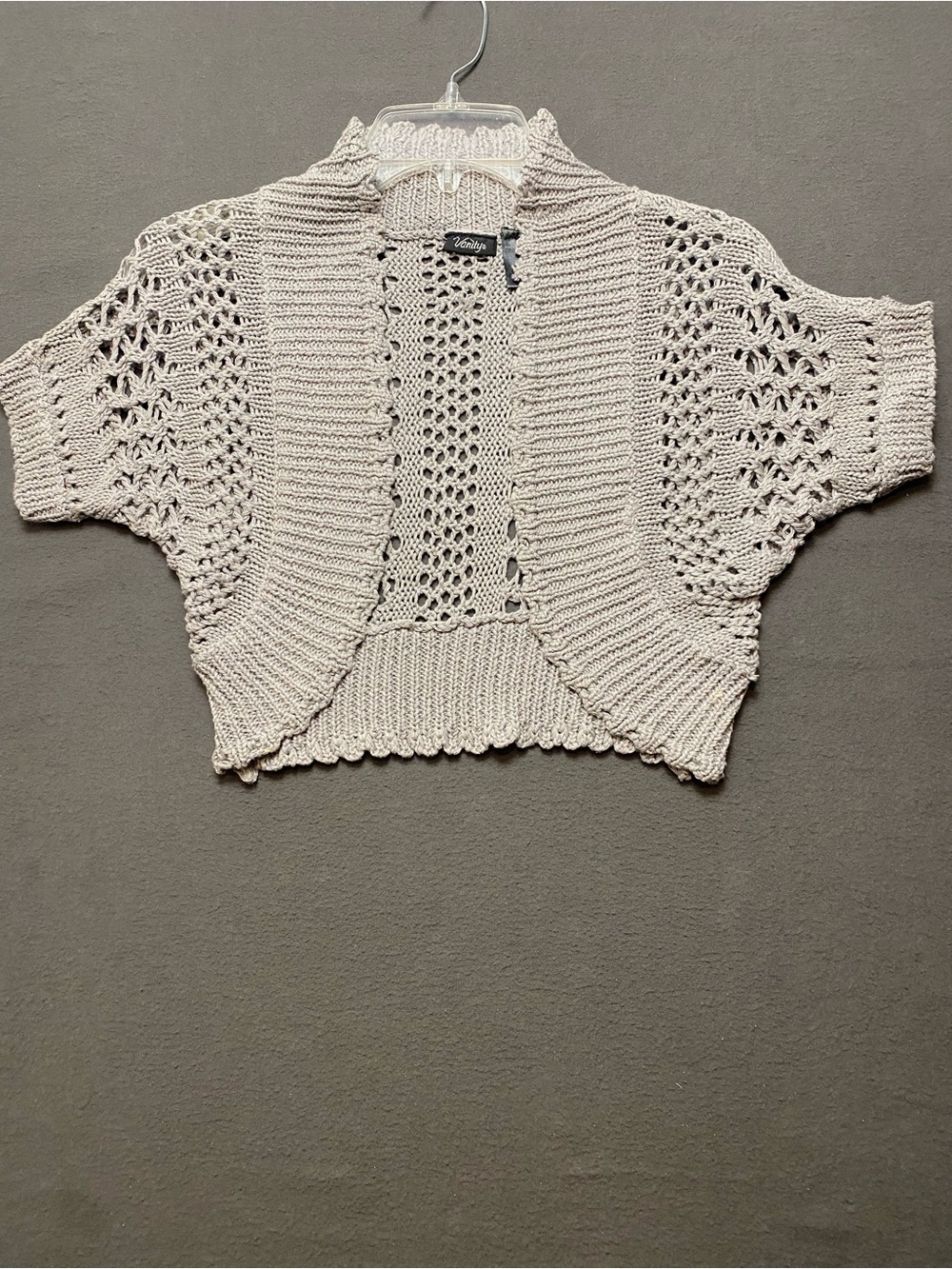 Vanity Gray Open-Knit Cropped Bolero Shrug- Size Small